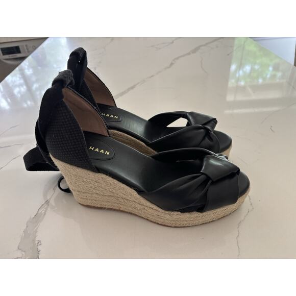 NWOB Cole Haan Cloudfeel Hampton Sandals SZ 8.5 black leather wedge sandals - Picture 5 of 7